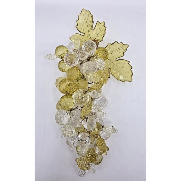 Vintage Lucite Grapes Faceted Green Clear Cluster Wired Stem MCM Decor EUC - Picture 5 of 7